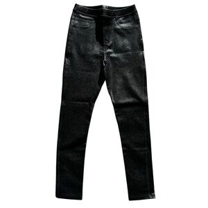 Zara Black Sparkly Faux Leather Stretchy Jean Leggings Two Back Pockets Size 10